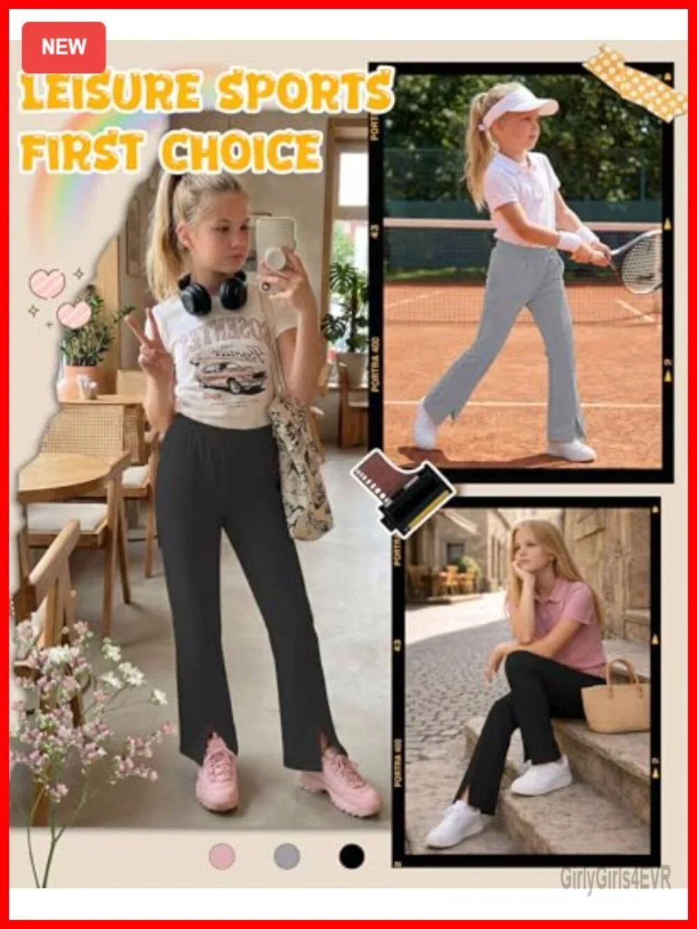 3 Pcs Girls Flare Pants Elastic Waist Bell Bottom Wide Leg Split Hem